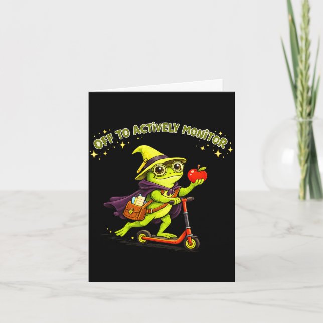 Funny frog teacher actively monitor classroom card (Front)