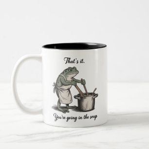 Funny Frog That's It You're Going in the Soup Meme Two-Tone Coffee Mug