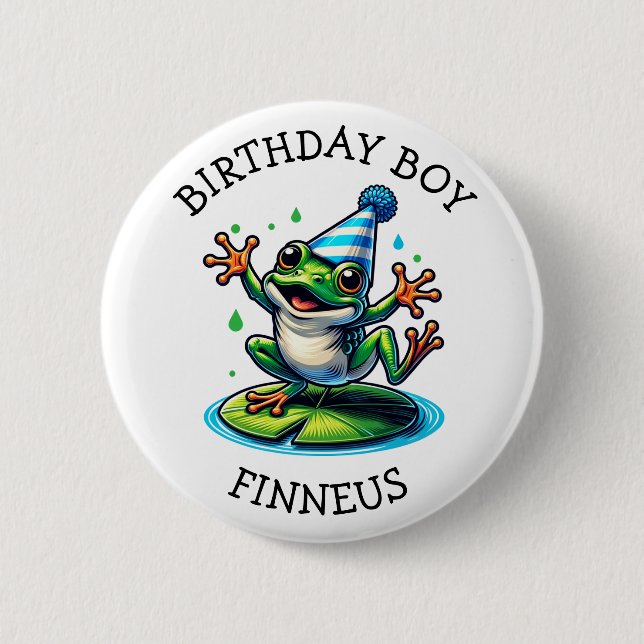 Funny Frog Themed Birthday Boy Button (Front)