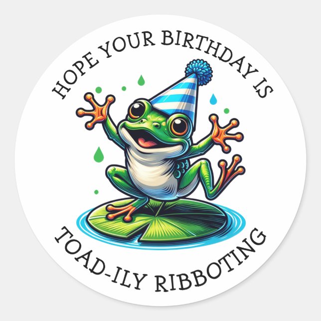 Funny Frog Themed Birthday Classic Round Sticker (Front)