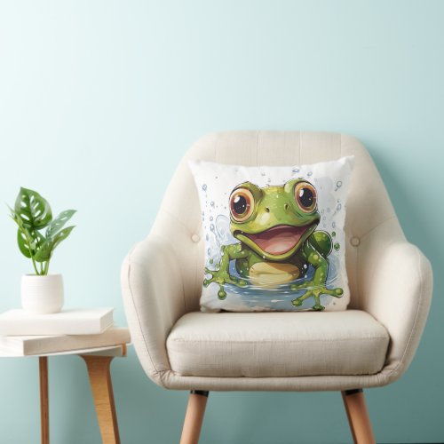 Funny frog throw pillow