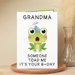 Funny Frog Toad Croak Grandmother Happy Birthday Thank You Card<br><div class="desc">Looking for a unique way to express your love and humor to your grandparent? Our funny frog greeting card is the perfect choice for your grandmother on her birthday! Customize it by adding your own personal message. Design features a shocked green toad wearing a blue birthday hat. Great way to...</div>