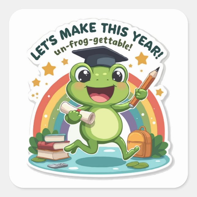 Funny Frog 'Un-frog-gettable' School Year Die-Cut Square Sticker (Front)