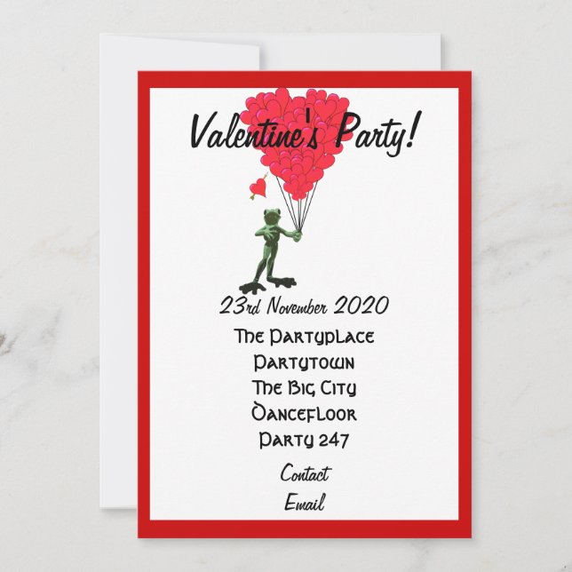 Funny frog valentines party invitation (Front)