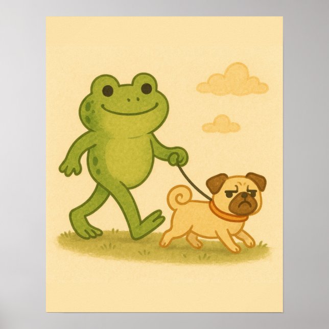 Funny Frog Walking His Dog Poster (Front)
