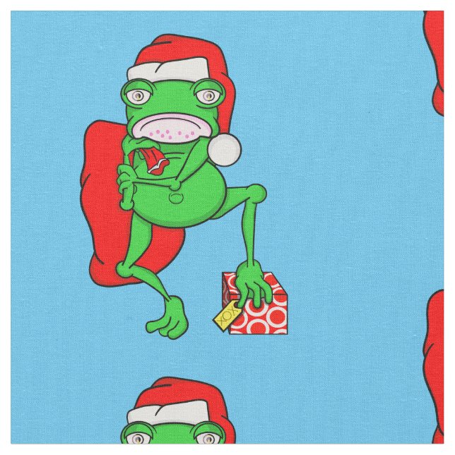 Funny Frog Wearing A  Red Santa Claus Hat Fabric (Close Up)