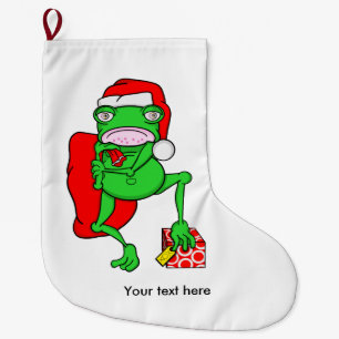 Funny Frog Wearing A Red Santa Claus Hat Large Christmas Stocking