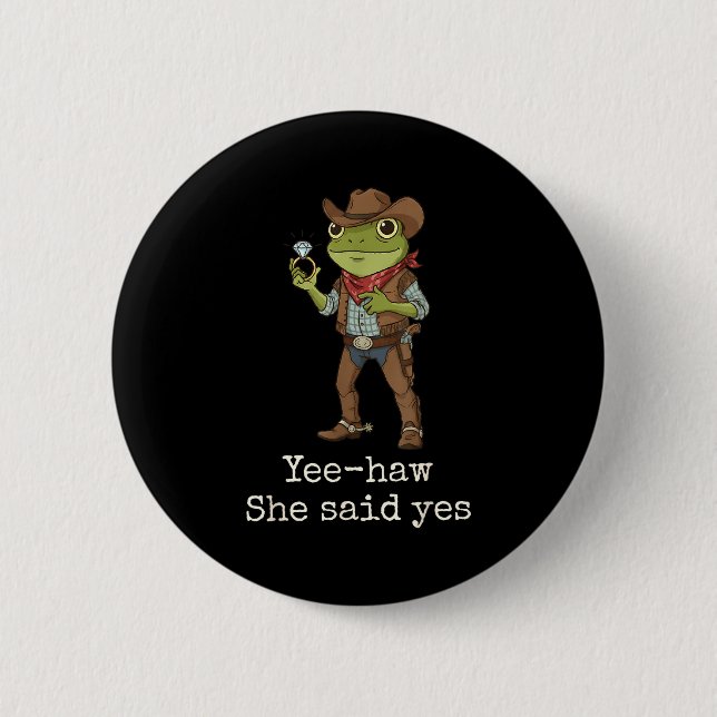 Funny Frog Western Engagement Matching Couples Tee Button (Front)
