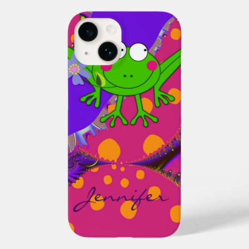 Funny Frog with Flower  custom Name Case_Mate iPhone 14 Case