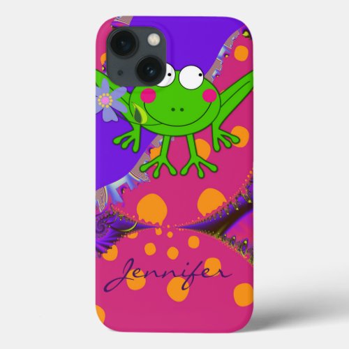 Funny Frog with Flower  custom Name iPhone 13 Case
