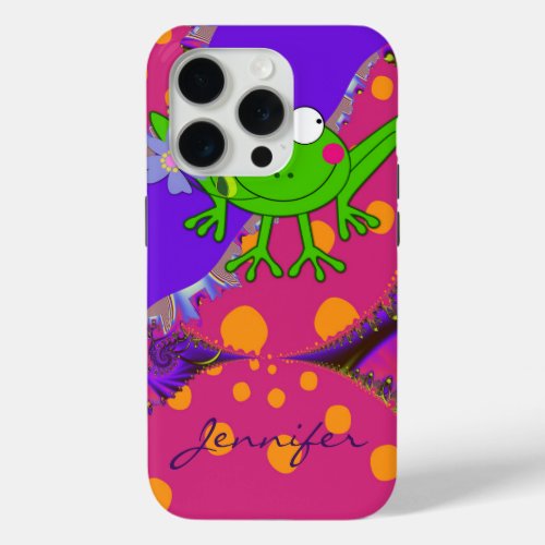 Funny Frog with Flower  custom Name iPhone 15 Pro Case