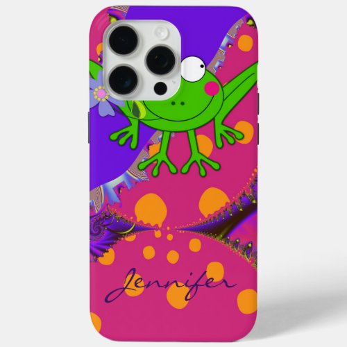 Funny Frog with Flower  custom Name iPhone 15 Pro Max Case