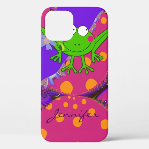 Funny Frog with Flower  custom Name iPhone 12 Case