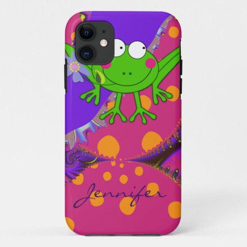 Funny Frog with Flower  custom Name iPhone 11 Case