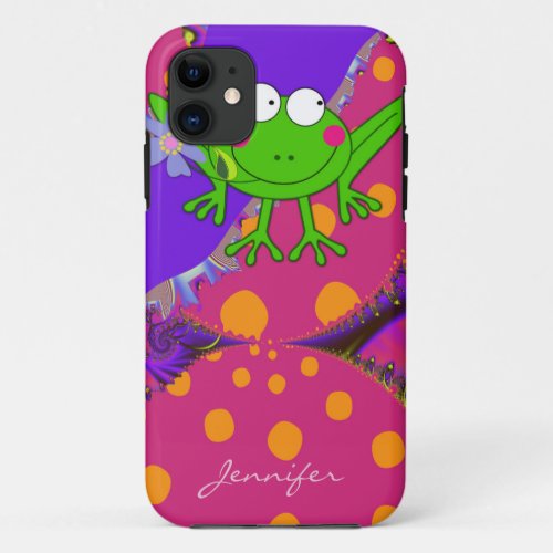 Funny Frog with Flower  custom Name iPhone 11 Case