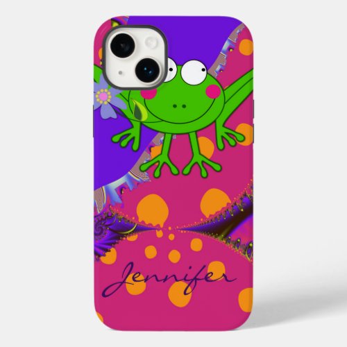 Funny Frog with Flower  custom Name Case_Mate iPhone 14 Plus Case