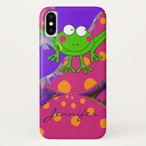 Funny Frog with Flower  custom Name iPhone X Case