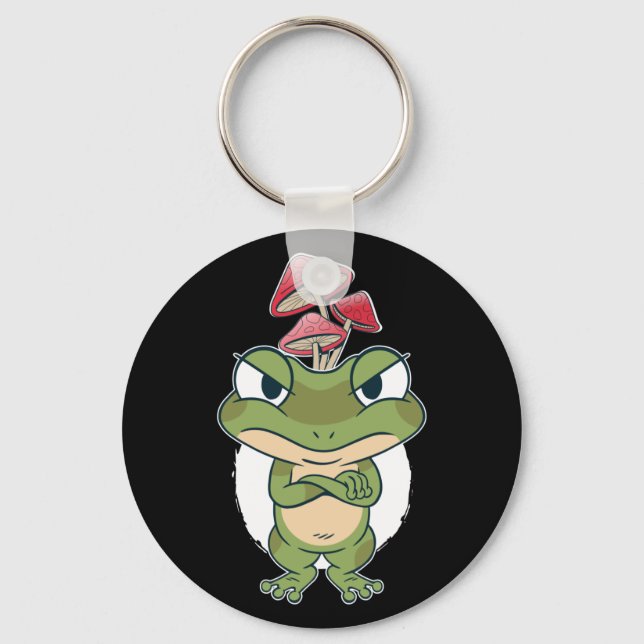 Funny Frog with mushrooms Keychain (Front)