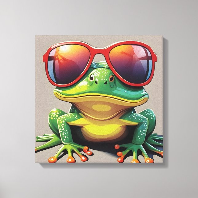 Funny frog with sunglasses canvas print (Front)