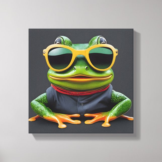 Funny frog with sunglasses canvas print (Front)