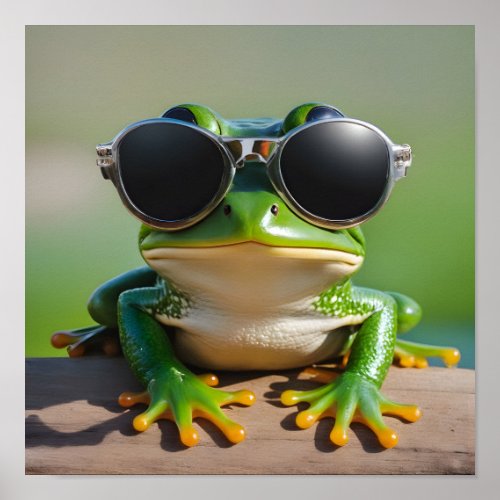 Funny frog with sunglasses poster