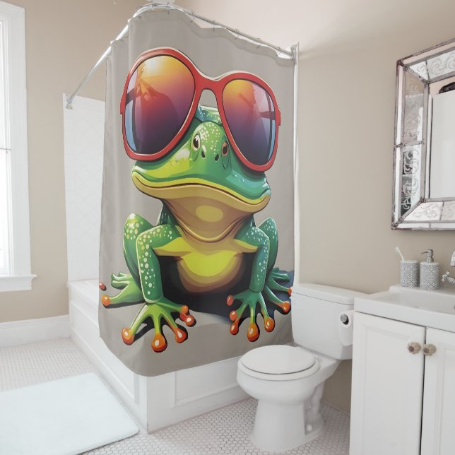 Funny frog with sunglasses shower curtain (In Situ)