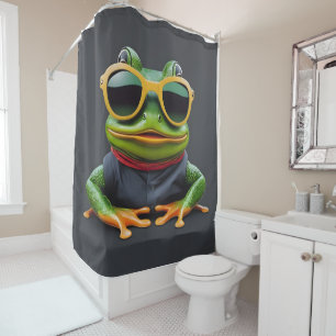 Funny frog with sunglasses shower curtain
