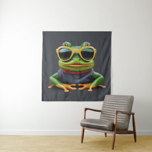 Funny frog with sunglasses tapestry