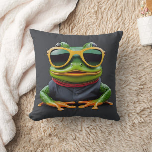 Funny frog with sunglasses throw pillow