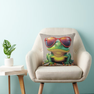 Funny frog with sunglasses throw pillow