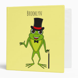 Funny frog with top hat cartoon 3 ring binder