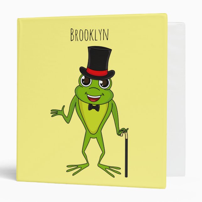 Funny frog with top hat cartoon 3 ring binder (Front/Inside)