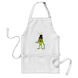 Funny frog with top hat cartoon adult apron