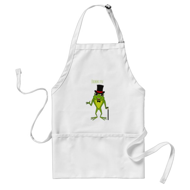 Funny frog with top hat cartoon adult apron (Front)