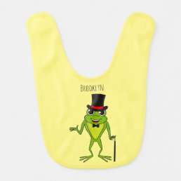 Funny frog with top hat cartoon baby bib
