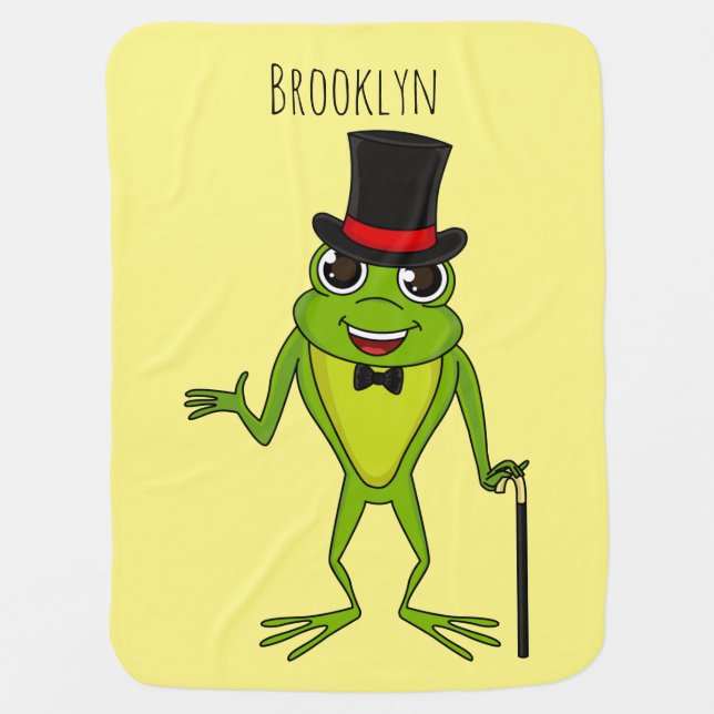 Funny frog with top hat cartoon baby blanket (Front)
