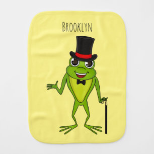 Funny frog with top hat cartoon baby burp cloth