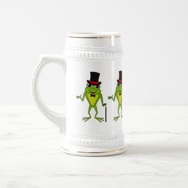 Funny frog with top hat cartoon beer stein (Left)