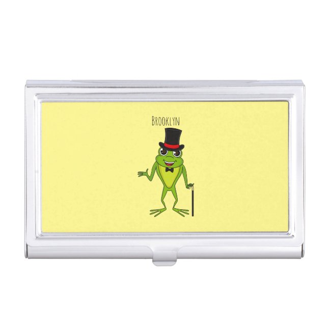Funny frog with top hat cartoon business card case (Front)