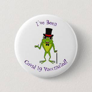 Funny frog with top hat cartoon button