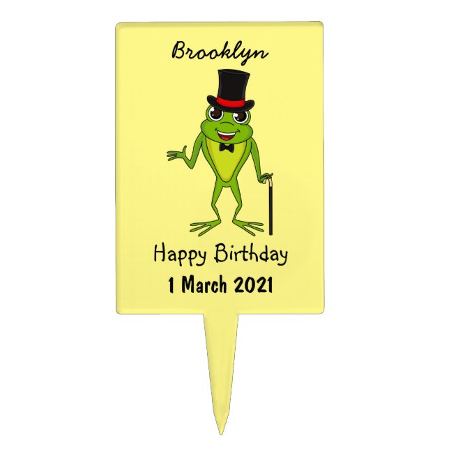 Funny frog with top hat cartoon cake topper (Front)