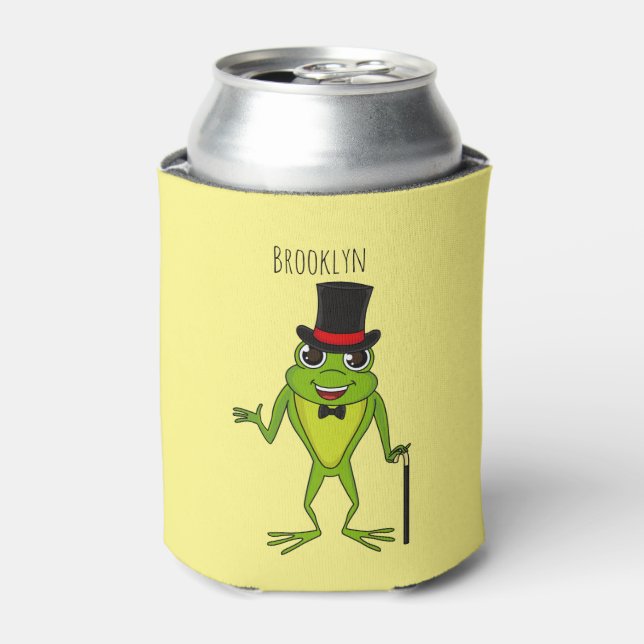 Funny frog with top hat cartoon can cooler (Can Front)