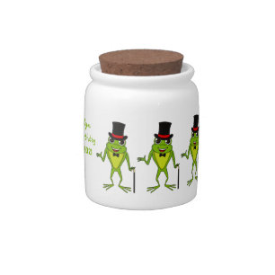 Funny frog with top hat cartoon candy jar