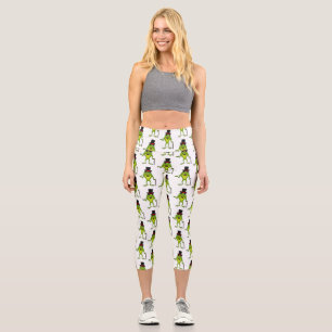 Funny frog with top hat cartoon capri leggings