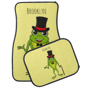 Funny frog with top hat cartoon car floor mat