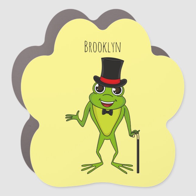 Funny frog with top hat cartoon car magnet (Front)