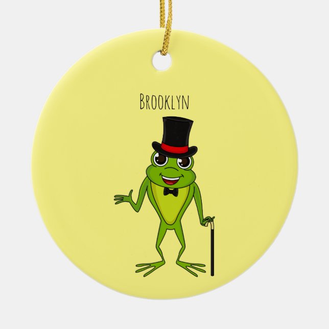 Funny frog with top hat cartoon ceramic ornament (Front)