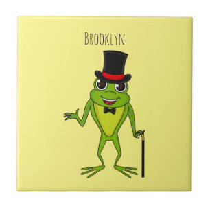 Funny frog with top hat cartoon ceramic tile