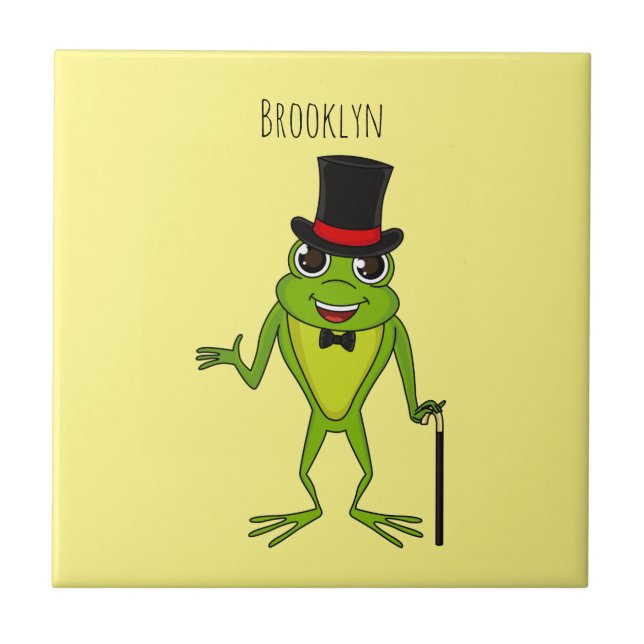 Funny frog with top hat cartoon ceramic tile (Front)