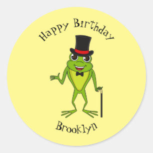 Funny frog with top hat cartoon classic round sticker